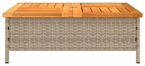 Mesa de jardim 70x70x25 cm vime e madeira de acácia maciça bege