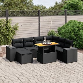 vidaXL 8 pcs conjunto sofás de jardim com almofadões vime PE preto