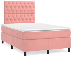 vidaXL Cama boxspring com colchão 120x190 cm veludo rosa