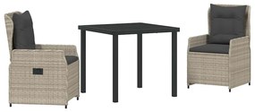 Conjunto de Jantar de Jardim 3 Peças Cinza Claro em Rattan Sintético