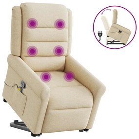 vidaXL Poltrona elevatória de massagens tecido cor creme