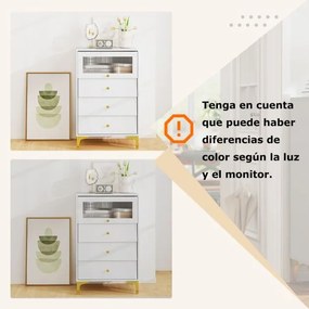 Cómoda 3 gavetas moderna 60 x 40 x 95,5 cm cm com porta de vidro canelado e gavetas extraíveis Pernas metálicas Branca