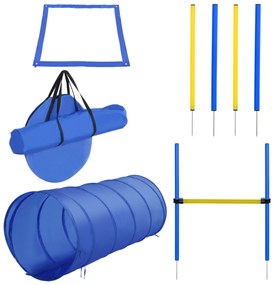 PawHut Treino de Agilidade para Cães Obstáculos de Salto para Cães com Altura Ajustável Túnel e Bolsa de Transporte Azul