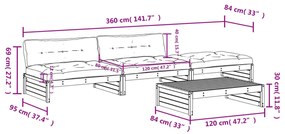 4pcs conj. lounge jardim+almofadões madeira maciça castanho-mel