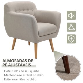 Poltrona individual Moderna com Pernas de Madeira Acolchoada Estilo Nórdico 71x62x78 cm Bege