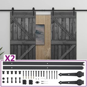 vidaXL Porta de correr com ferragens 80x210 cm pinho maciço preto