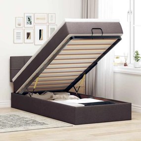 Cama otomana com colchão &amp; LEDs 90x200cm tecido castanho escuro