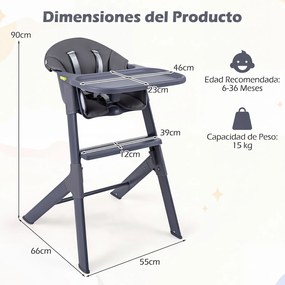 Cadeira de Refeição Infantil, 66 x 55 x 90 cm, 3 Modos de Utilização, Cinzento