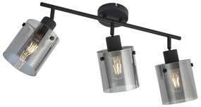 Foco de teto de design preto com vidro fumê 3 luzes - Domo Moderno