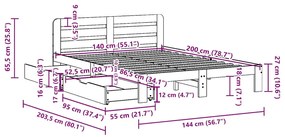 Cama sem colchão 140x200 cm madeira de pinho maciça branco