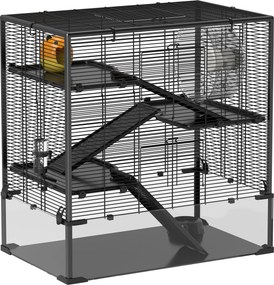 PawHut Gaiola para hamsters com fundo de vidro, Viveiro de 4 níveis com casinha e acessórios, 78,5L x 48,5B x 80H cm, Preto | Aosom Portugal
