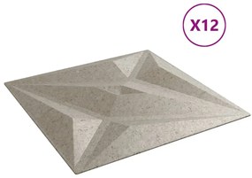 Painéis de parede 12 pcs 50x50 cm 3 m² XPS estrela betão