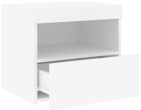 Mesas de cabeceira c/ luzes LED 2 pcs 50x40x45 cm branco