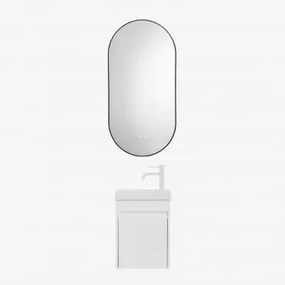 Conjunto De Móvel De Casa De Banho Suspenso Em Madeira Com Lavatório Integrado Narek Branco & Ovale Led E Antifog Preto 50x100 Cm Asteiro - Sklum