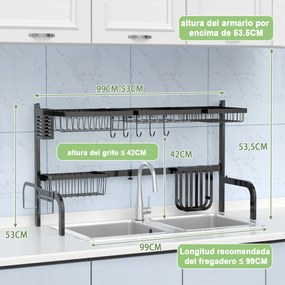 Escorredor de Louça de Cozinha com Gancho de Cesto (53-99 cm) Preto