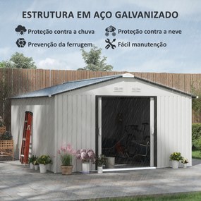 Abrigo de Jardim Exterior para Armazenamento de Ferramentas com 4 Janelas 12,4 m² 340x386x200 cm Branco e Cinza Escuro