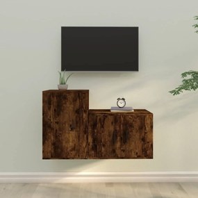 Conjunto móveis de TV 2pcs madeira processada carvalho fumado