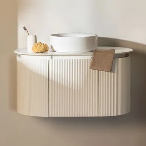 Conjunto De Móvel De Casa De Banho Suspenso Em Madeira Carsone Branco & Sem Unidade Auxiliar & Cerâmica Redonda Branca Ø40 Cm Lenka & - Sklum