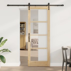 Conjunto de Porta Deslizante vidaXL com Kit de Hardware 78x211 cm Madeira Sólida de Pinho