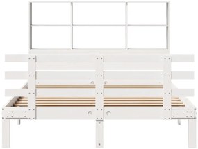 Cama com estante sem colchão 140x190 cm pinho maciço branco
