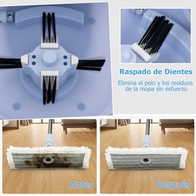 Conjunto de esfregona e balde para lavagem sem mãos com design de tanque duplo 1 esfregona retangular e 1 redonda com 2 almofadas de microfibra azuis
