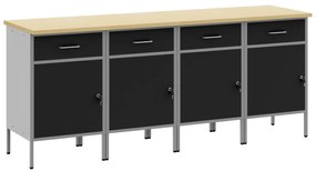 vidaXL Armário de Trabalho 4 pcs Preto e Cinza 200 x 55 x 85 cm