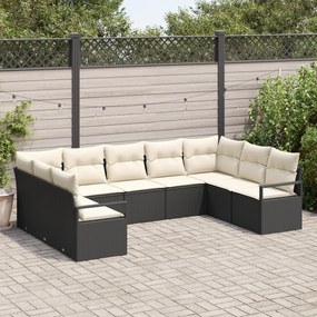 Conjunto de Sofá para Jardim vidaXL 9 Peças com Almofadas Preto Rattan