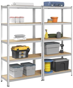 vidaXL Prateleiras de armazenamento de 5 camadas 2 pcs aço prateado