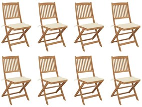 Cadeiras de exterior dobráveis c/ almofadões 8pcs acácia maciça