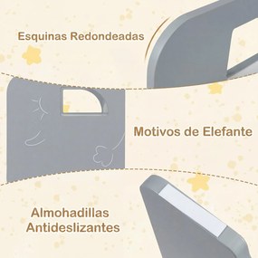 Conjunto de mesa e 2 cadeiras infantis com quadro de giz integrado e motivo de elefante em madeira, para crianças a partir dos 3 anos, sala de jogos/c