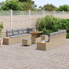 Conjunto de Sofá de Jardim de 11 Peças com Almofadas Bege em Rattan Po