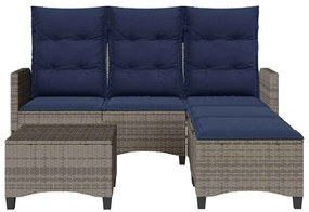 3 pcs conjunto sofás de jardim com almofadões em L vime PE