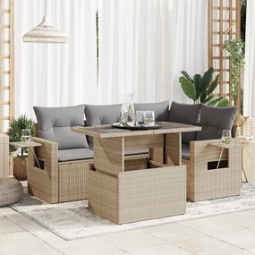 vidaXL 5 pcs conjunto de sofás p/ jardim com almofadões vime PE bege