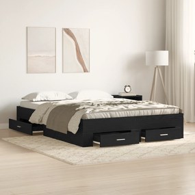 Estrutura de Cama com Gavetas Carvalho Preto Madeira Derivada