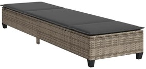 Espreguiçadeira com almofadões 55x200x25,5cm vime PE cinzento