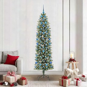 vidaXL Árvore Slim de Natal Artificial Verde e Branco 210 cm