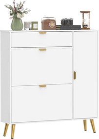 Sapateira com capacidade para 12 pares 99,4 x 23,8 x 106,6 cm, 2 gavetas rebatíveis, 4 compartimentos, branco