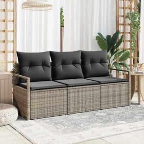 vidaXL Conjunto de Sofá de Jardim 3 Peças com Almofadas Cinzas em Rattan Sintético