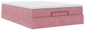 Estrutura de cama otomana com colchão 140x200 cm veludo rosa