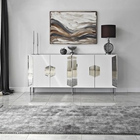 Console Dubai – Branco e Prateado – 180x80x40 cm