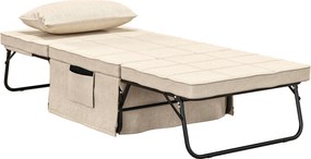 Sofá Cama 4 em 1  Estofado em Linho com Encosto Ajustável em 5 Níveis e Almofada Acolchoada  75x80x74 cm Creme