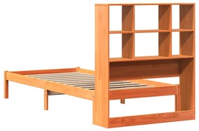 Cama com estante sem colchão 90x190cm pinho maciço castanho-mel