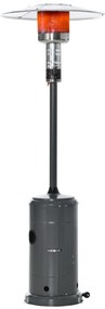 Outsunny Aquecedor de gás para varanda 12,5KW Tipo guarda-sol Aquecedor de pátio com desligamento automático rodas e cobertura Ø81,5x225 cm Cinza carvão