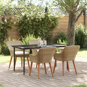 vidaXL Conjunto de Jantar para Jardim 5 Peças Bege Vime Poliéster