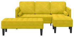 Sofá de Jardim vidaXL com Banco e Almofadas em Veludo Amarelo em L