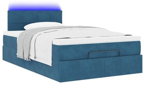 Estrutura cama otomana colchão 120x200cm veludo azul escuro