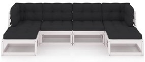 6 pcs conjunto lounge jardim c/ almofadões pinho maciço branco