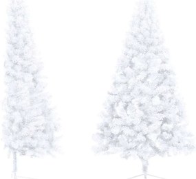 Meia árvore Natal artificial pré-iluminada c/ bolas branco
