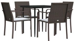 5 pcs conjunto de jantar p/ jardim c/ almofadões vime PE e aço