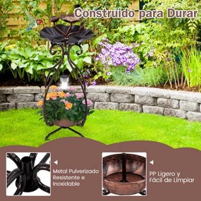 Conjunto Vintage de Banheira e Comedouro para Pássaros com Floreira com Pedestal e Luzes Solares Banheira Decorativa para Pássaros para Jardim - Bronz